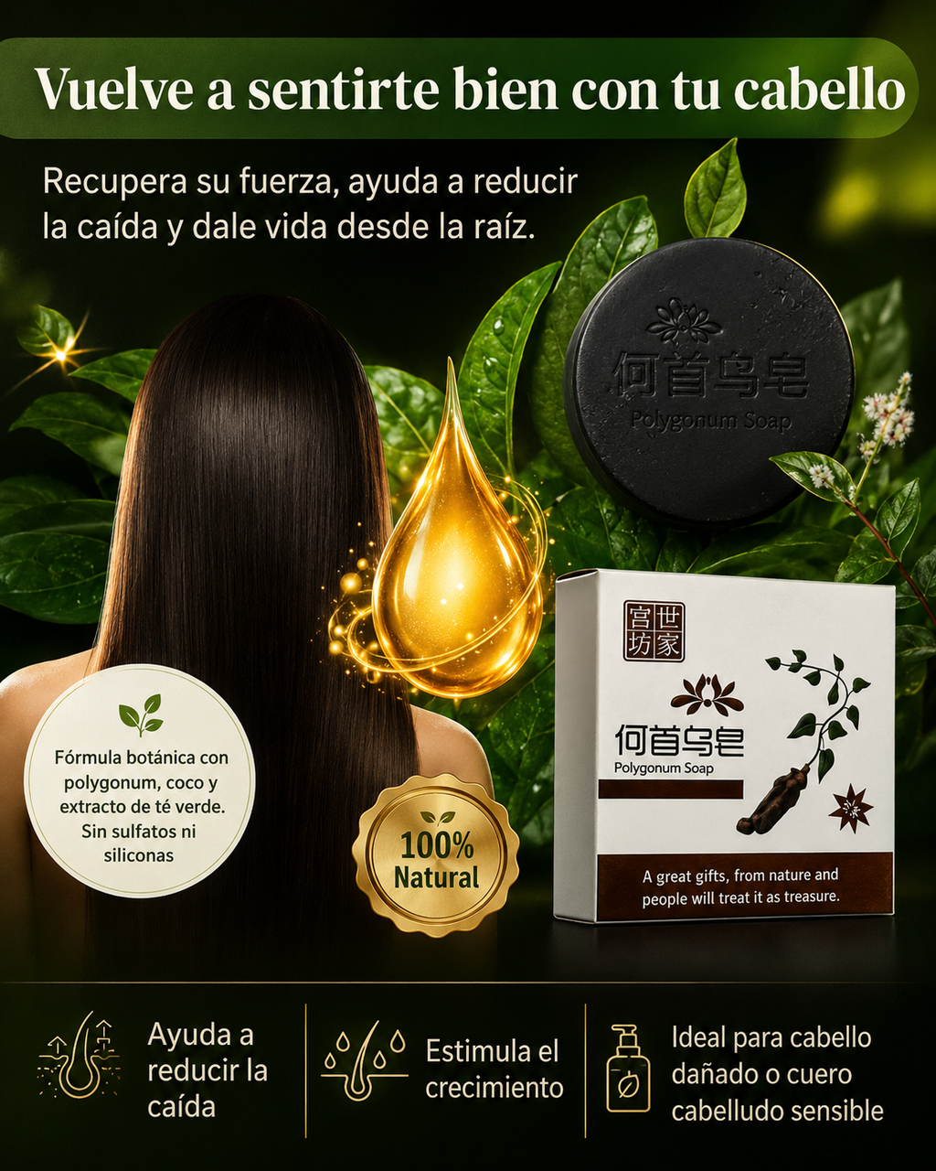 SHAMPOO EN BARRA EXTRACTO DE POLYGONUM ORIGINAL 🔥OFERTA 2X1 😍